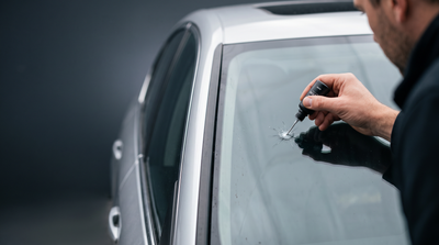 Applying ALVAREZ GlassFix resin to a stone chip on a car windshield