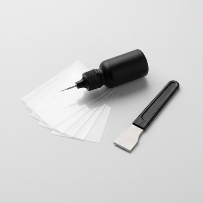 ALVAREZ GlassFix windshield repair kit: resin applicator, curing films and razor blade